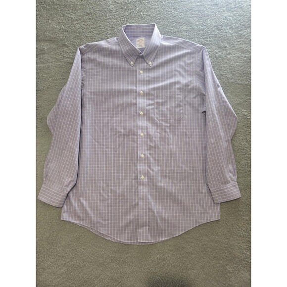 Brooks Brothers 346 Shirt Mens 16.5 Purple Check Regular Fit Non-Iron - Picture 2 of 6